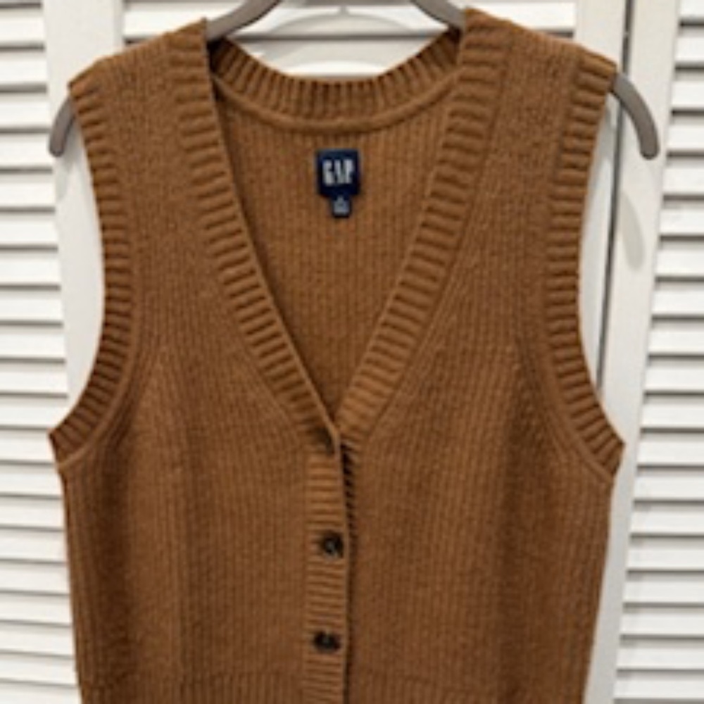 GAP CashSoft Rib Sweater Vest, Brown, Size  Petite Small